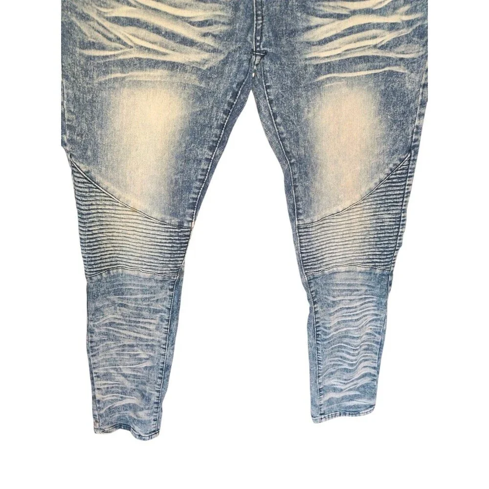Men's‎ Mecca Stretch Fit Jeans W34 L32 Acid Wash Crinkle Lines Skinny Distressed